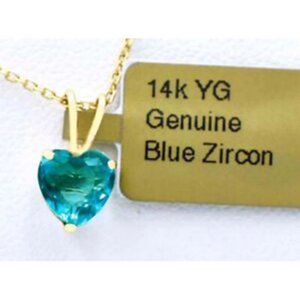 Genuine 1.43 Cts Blue Zircon Heart Pendant 14k Gold